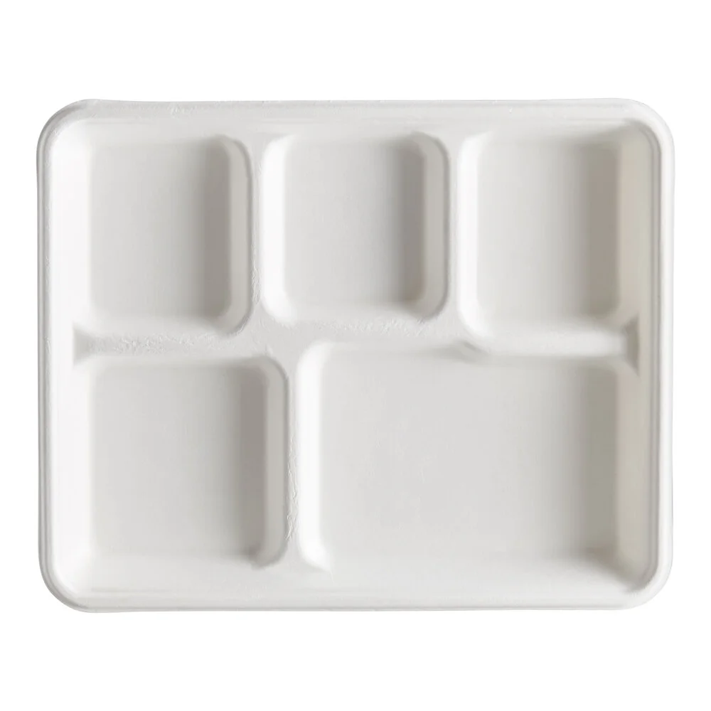 Ecoplus solution 10″ x 8″ Compostable White Plant Fiber 5 Compartment Tray – 400/Case