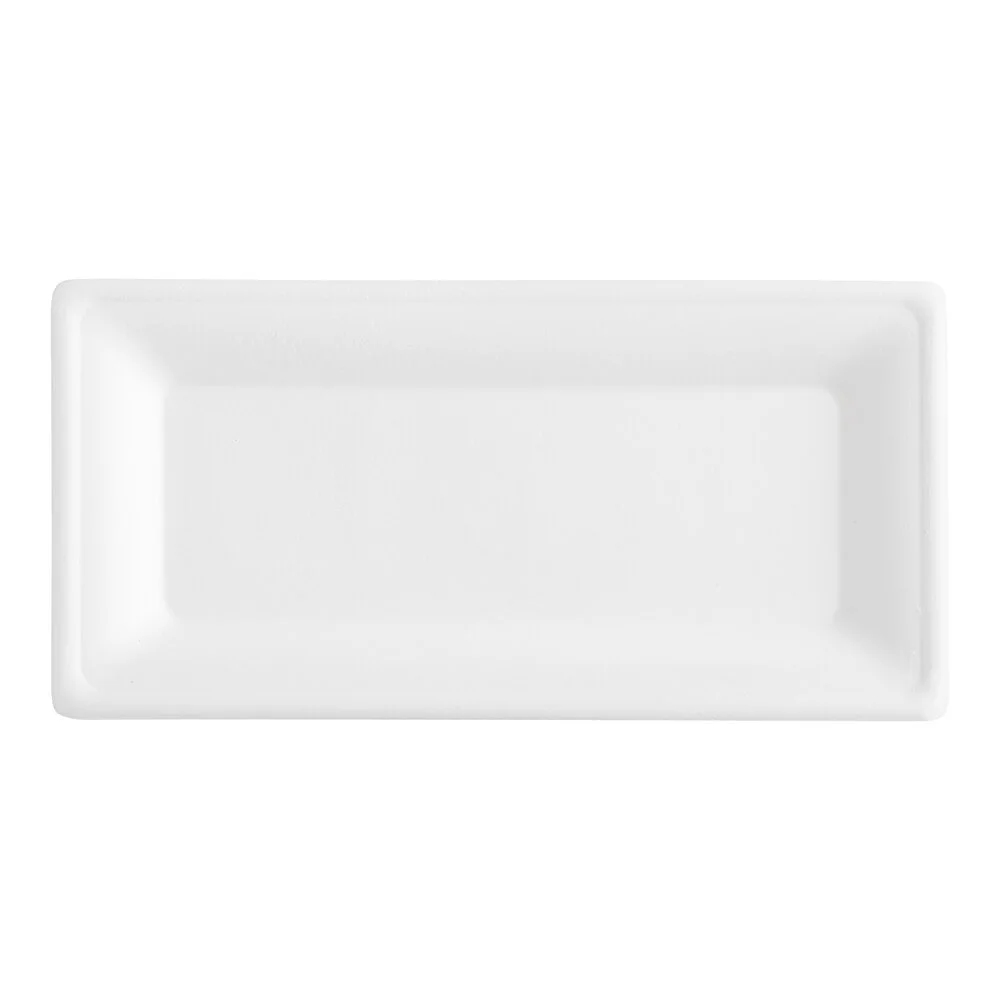 Ecoplus solution 10″ x 6″ Compostable White Plant Fiber Rectangular Plate – 400/Case