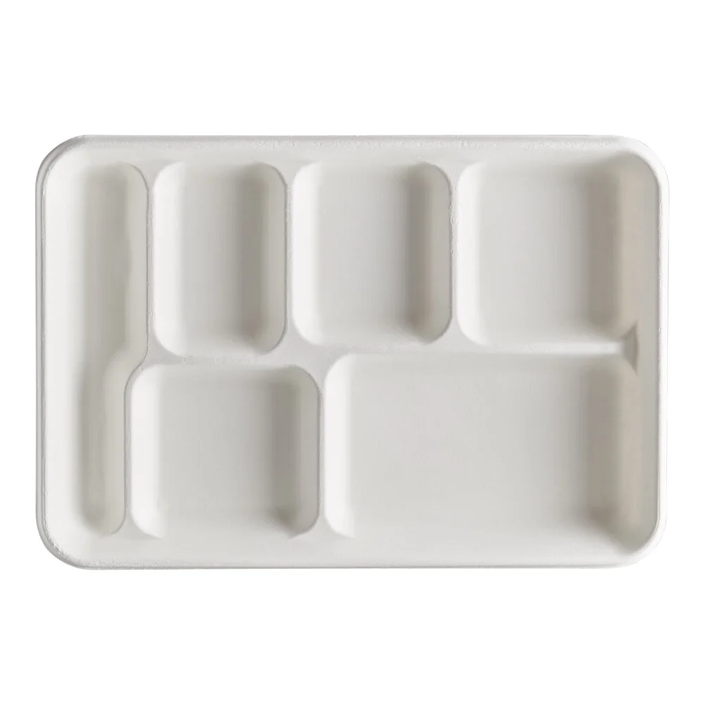 Ecoplus solution 12 1/2″ x 8 1/2″ Compostable White Plant Fiber 6 Compartment Tray – 400/Case