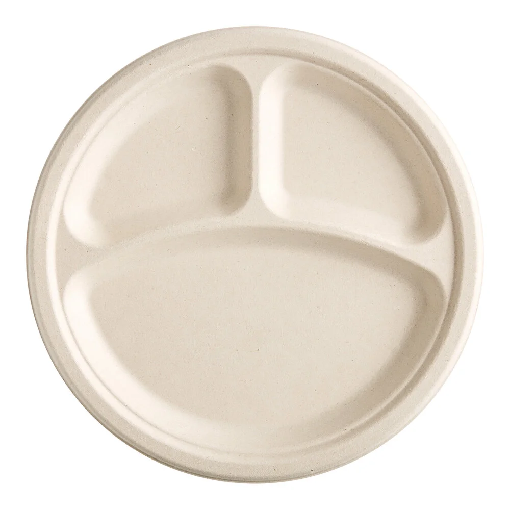 Ecoplus solution 10″ Natural Plant Fiber 3 Compartment Plate – 500/Case