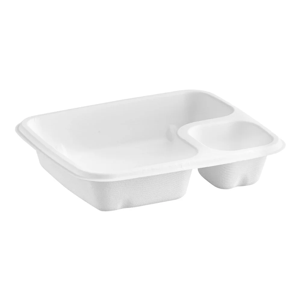 Ecoplus solution Compostable White 2 Compartment Nacho / Food Tray – 300/Case