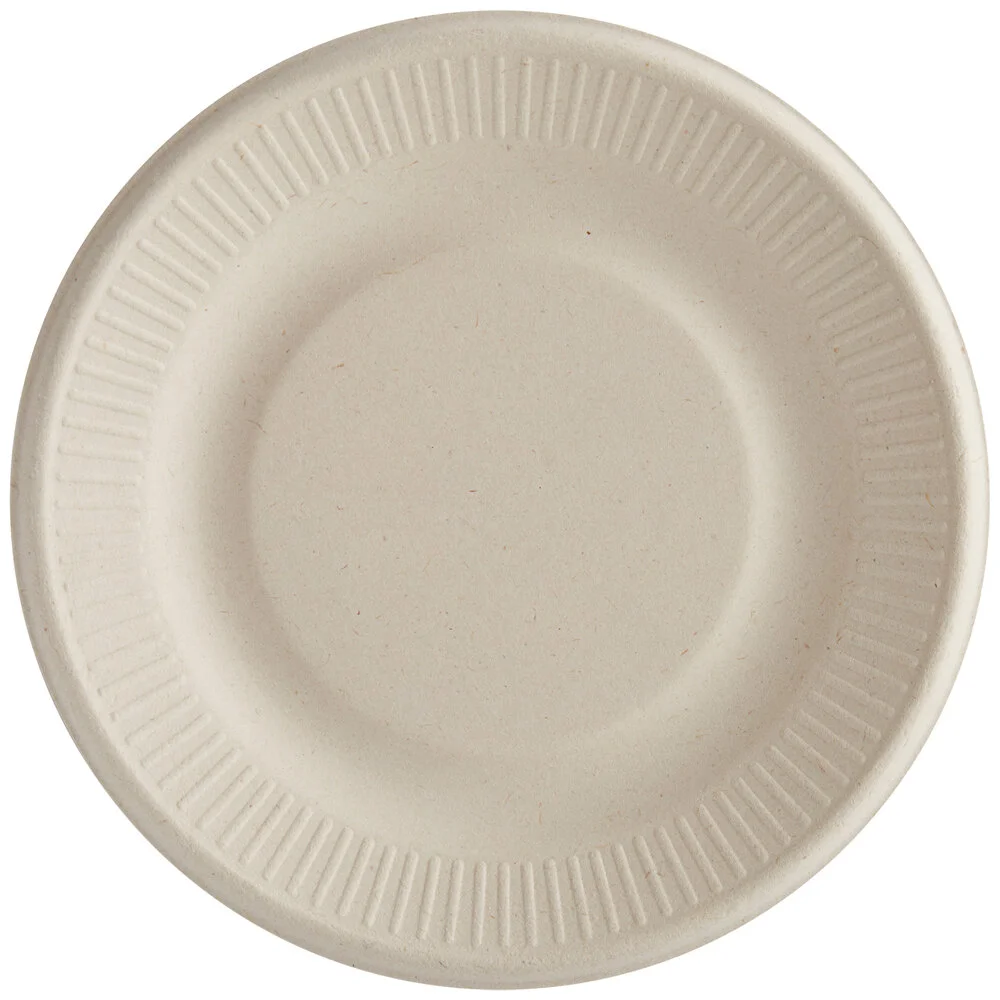World Centric 6″ Round Ripple Edge Compostable Plant Fiber Plate with Leaf Plus – 1,000/Case