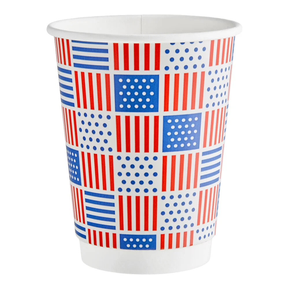 Choice 12 oz. Double Wall Patriotic Print Paper Hot Cup – 500/Case