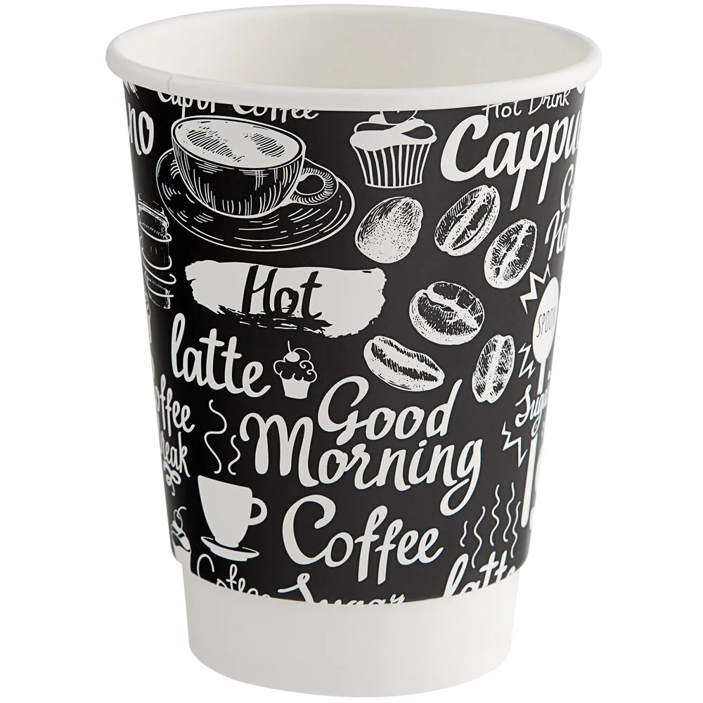 Choice 12 oz. Smooth Double Wall Coffee Break Print Paper Hot Cup – 500/Case