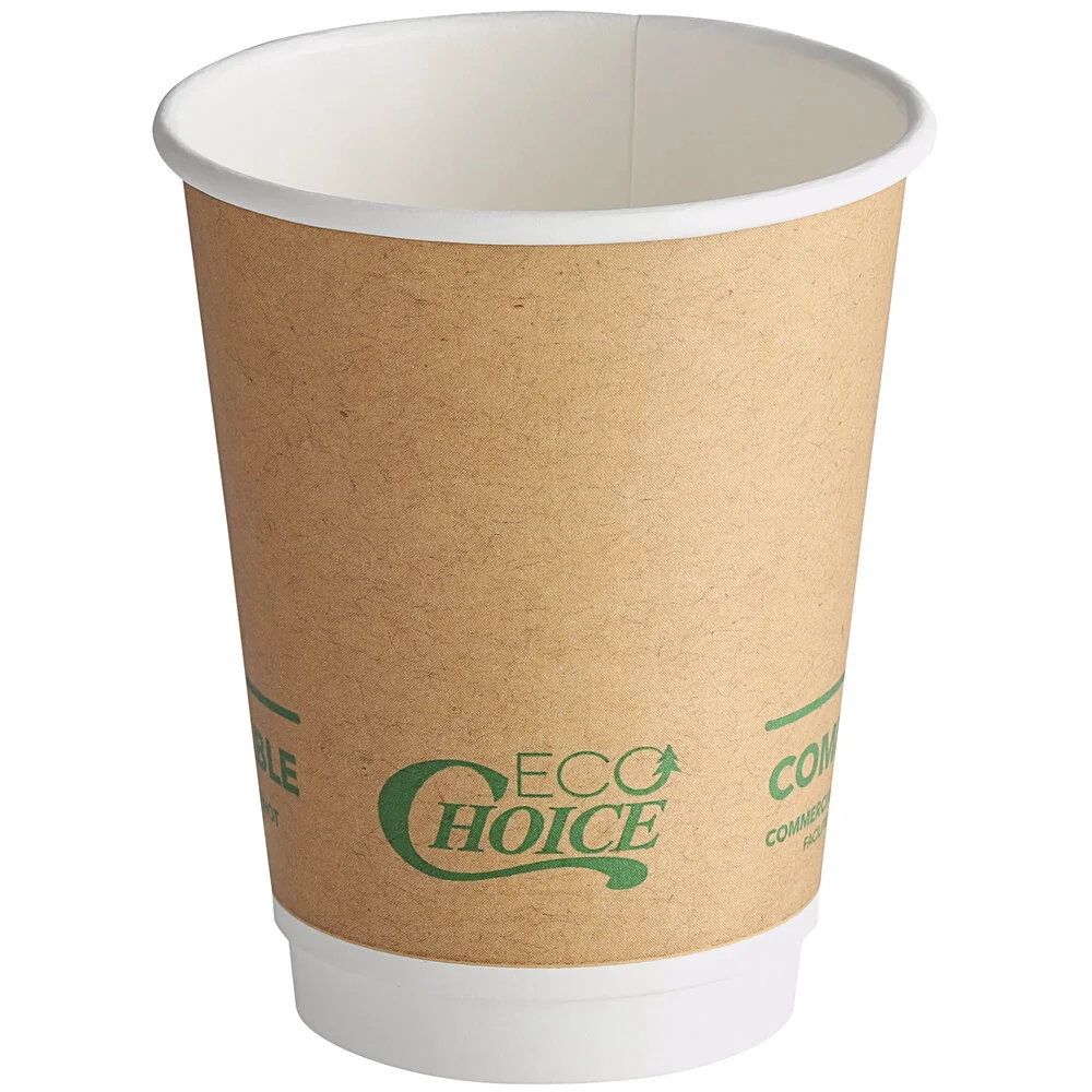 Ecoplus solution 12 oz. Smooth Double Wall Kraft Compostable Paper Hot Cup – 500/Case