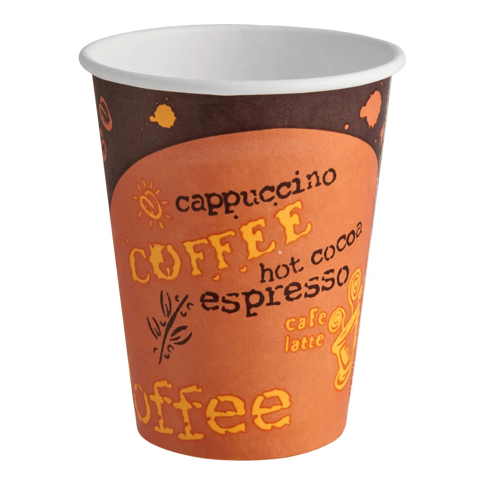 Choice 12 oz. Coffee Print Poly Paper Hot Cup – 1,000/Case