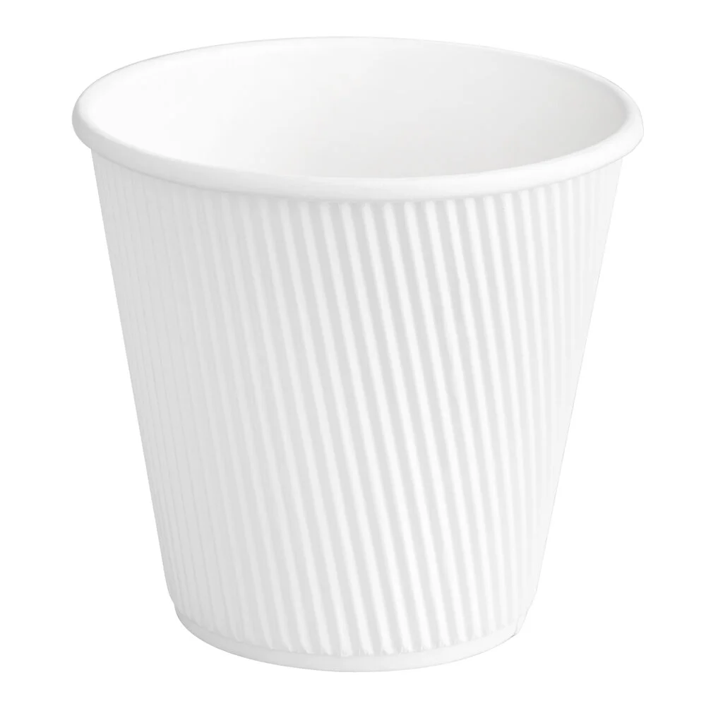 Choice 8 oz. Squat Double Wall Ripple White Paper Hot Cup – 500/Case