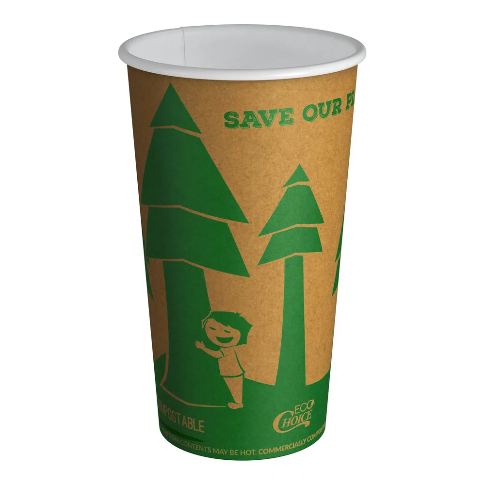 Ecoplus solution 16 oz. Kraft Tree Print Compostable Paper Hot Cup – 1,000/Case
