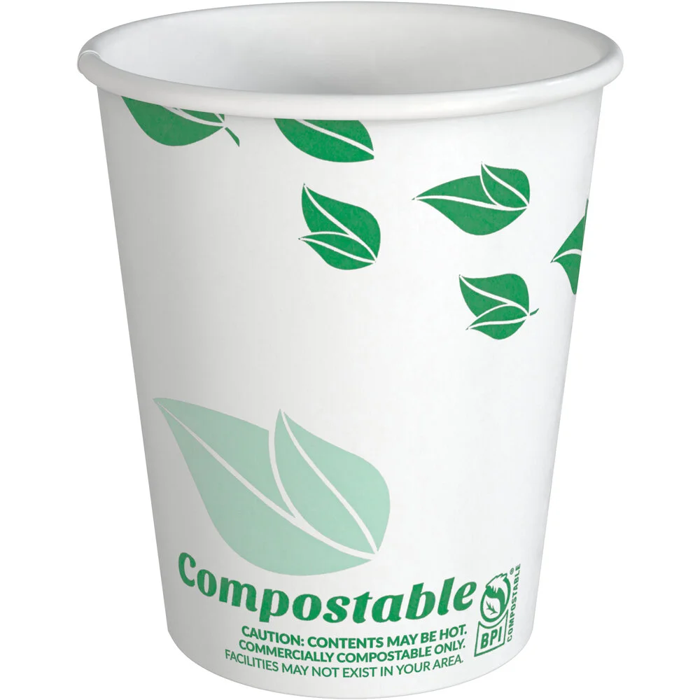 Ecoplus solution 10 oz. Leaf Print Compostable Paper Hot Cup – 1,000/Case