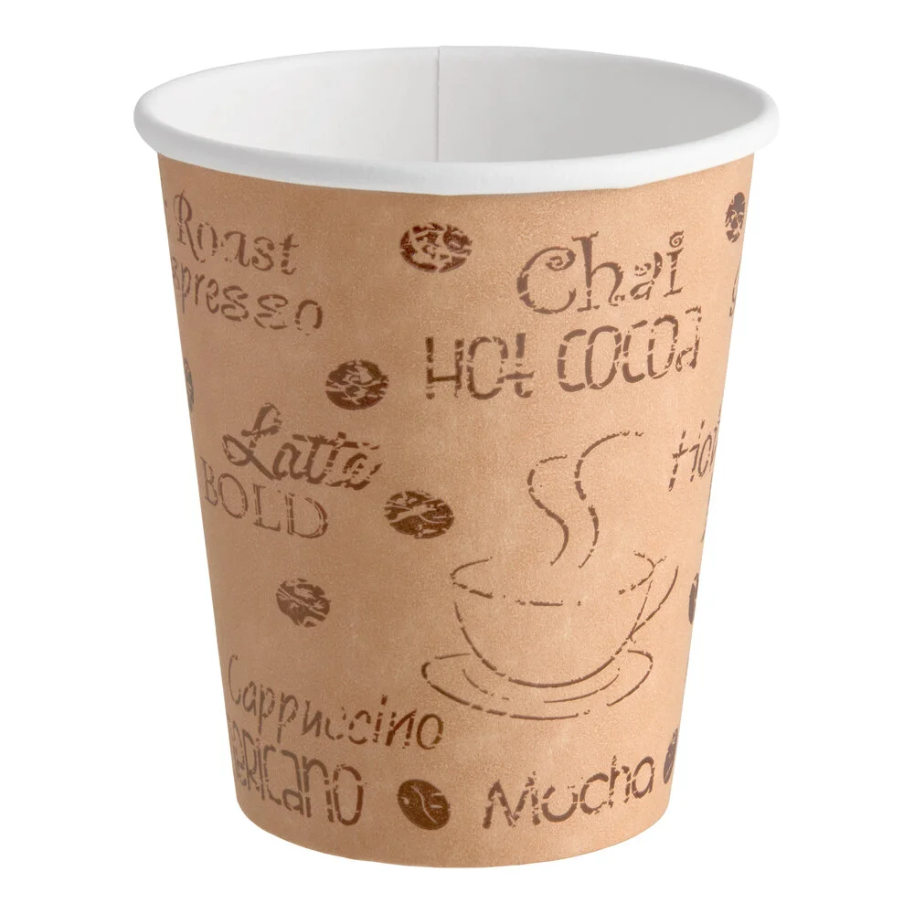 Choice 8 oz. Tall Cafe Print Poly Paper Hot Cup – 1,000/Case