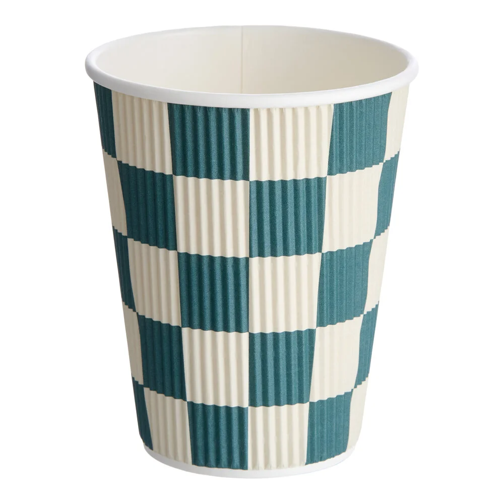 Choice 12 oz. Double Wall Ripple Navy Checkered Paper Hot Cup – 500/Case