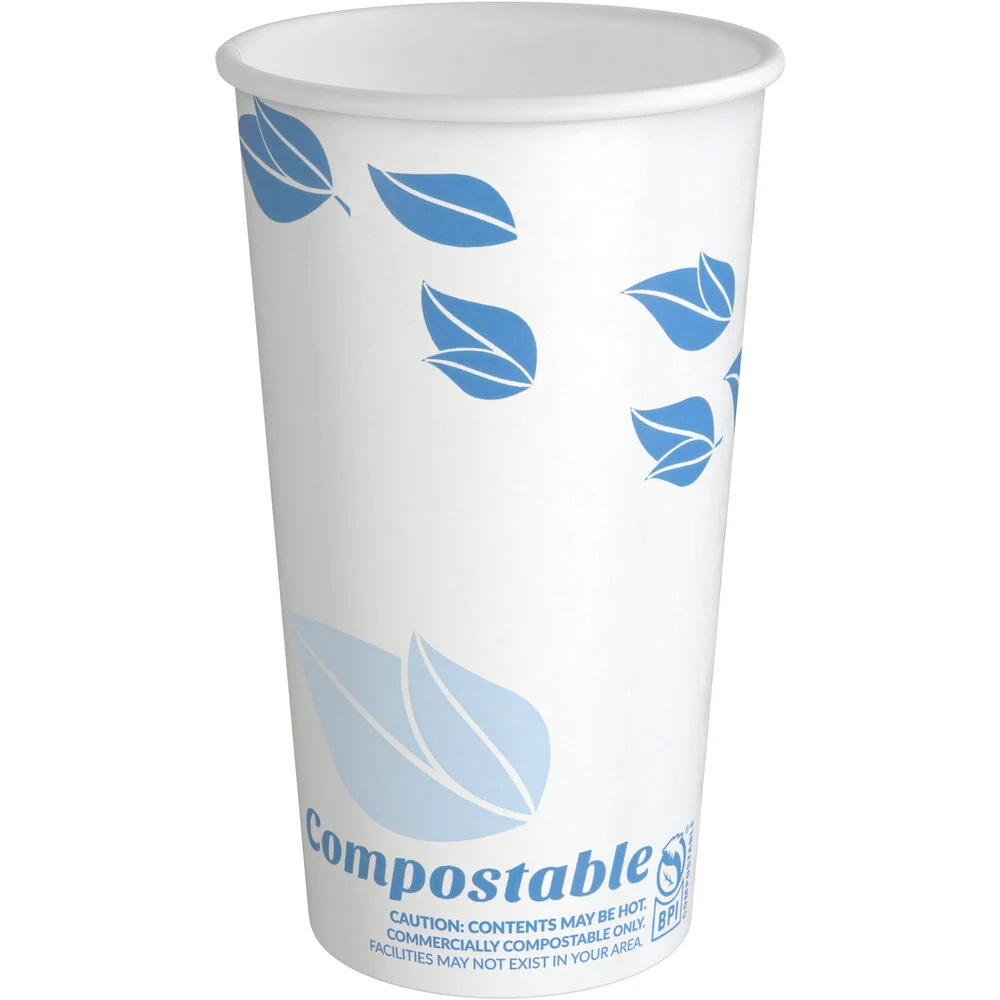 Ecoplus solution 16 oz. Leaf Print Compostable Paper Hot Cup – 1,000/Case
