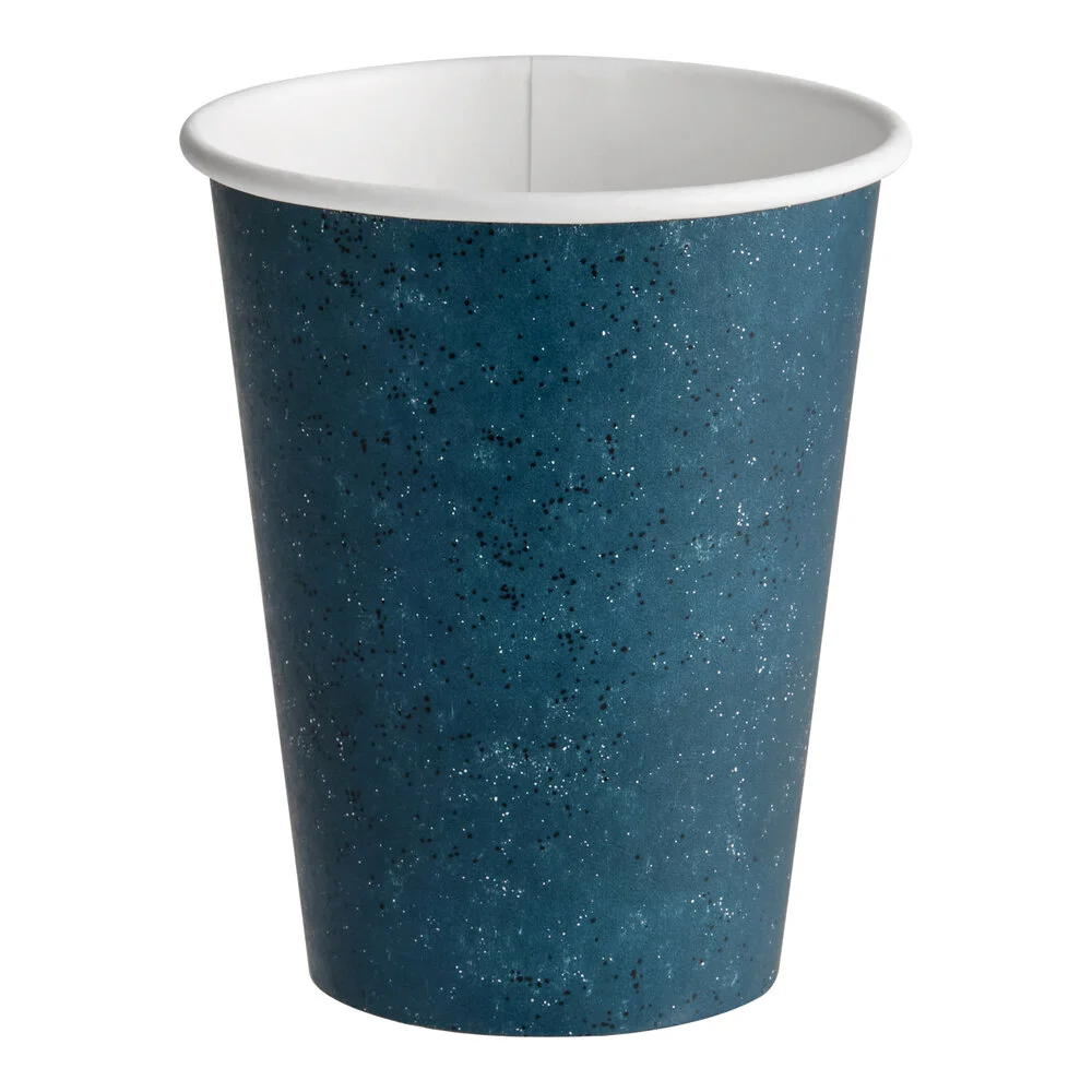 Choice 12 oz. Single Wall Blue Speck Print Poly Paper Hot Cup – 1,000/Case