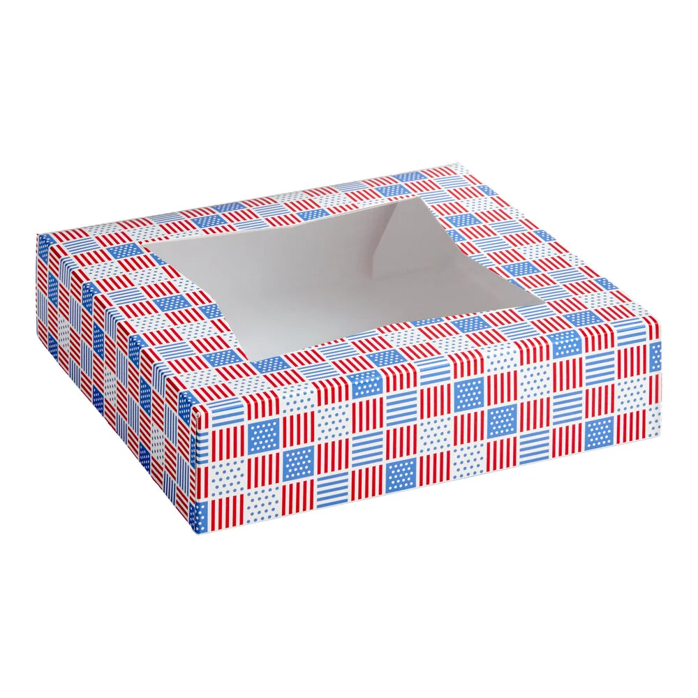 Baker’s Lane 10″ x 10″ x 2 1/2″ Patriotic USA Print Auto-Popup Window Pie / Bakery Box – 150/Case