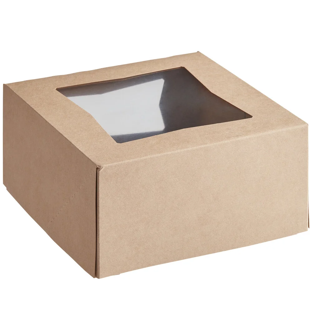Baker’s Lane 8″ x 8″ x 4″ Kraft Auto-Popup Window Cake / Bakery Box – 150/Case