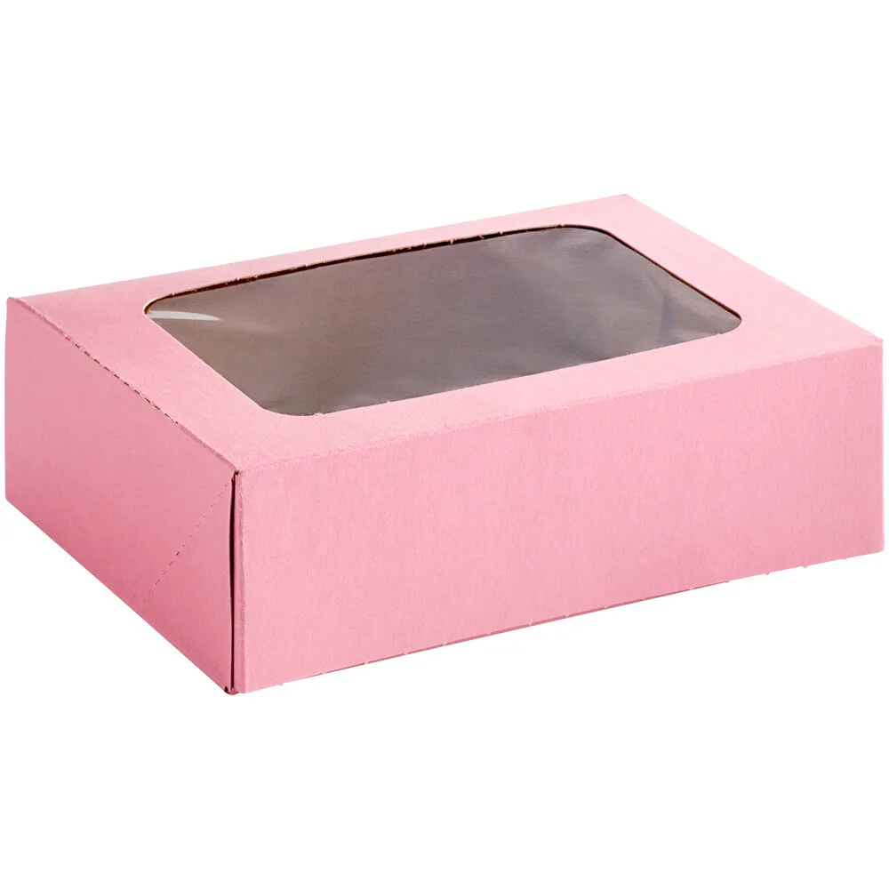 Baker’s Lane 8″ x 5 3/4″ x 2 1/2″ Pink Auto-Popup Window Cookie / Bakery Box – 200/Case