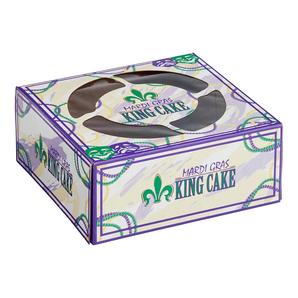 Southern Champion 6″ x 6″ x 2 1/2″ Auto-Popup Window Pie / Bakery Box with Mardi Gras King Cake Design – 150/Case