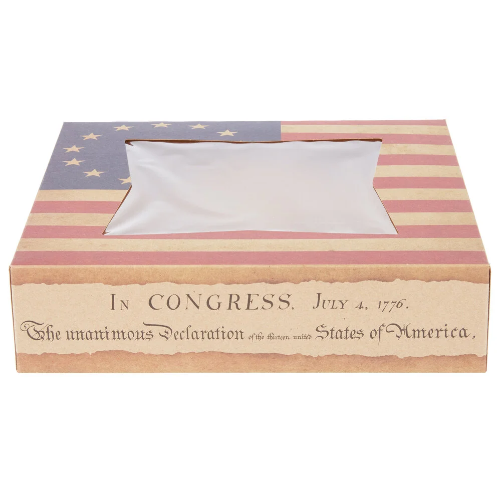 Southern Champion 10″ x 10″ x 2 1/2″ Auto-Popup Window Cake / Bakery Box with Vintage American Flag / Declaration of Independence Design – 150/Case