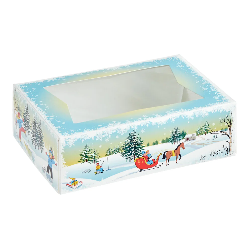 Southern Champion 8″ x 5 3/16″ x 2 1/2″ Auto-Popup Window Cookie / Bakery Box with Ice Skating / Winter Design – 150/Case