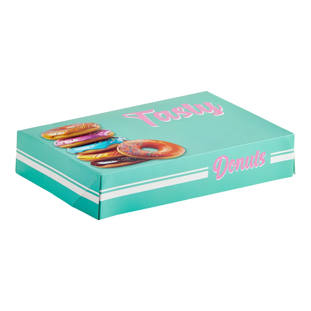 Southern Champion 12″ x 8″ x 2 1/4″ Multicolor “Tasty” Auto-Popup Donut Box – 200/Case