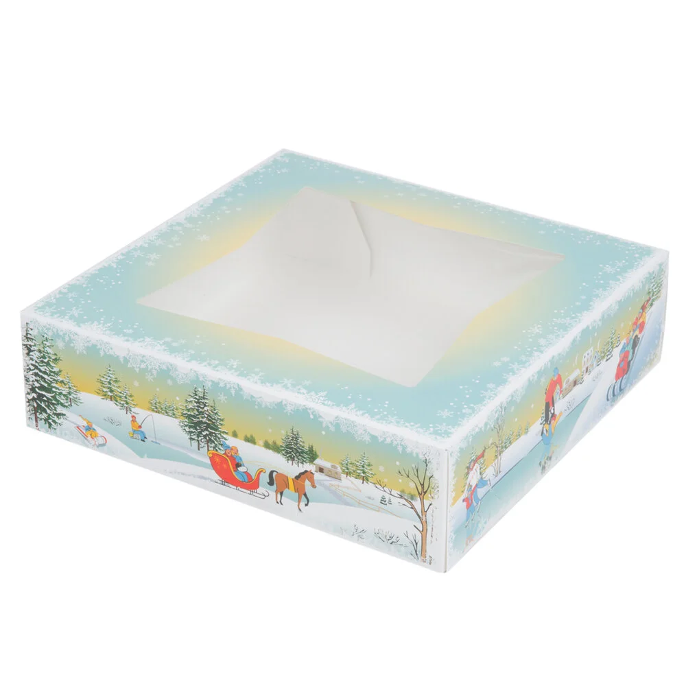 Southern Champion 10″ x 10″ x 2 1/2″ Auto-Popup Window Pie / Bakery Box with Ice Skating / Winter Design – 150/Case