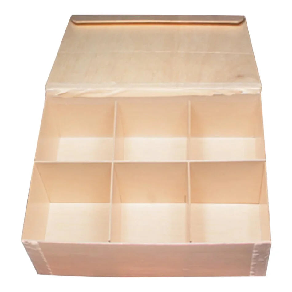 VerTerra 11″ x 8″ Large Collapsible Balsa Wood Vento Box with 6 Compartments and Attached Lid – 50/Case