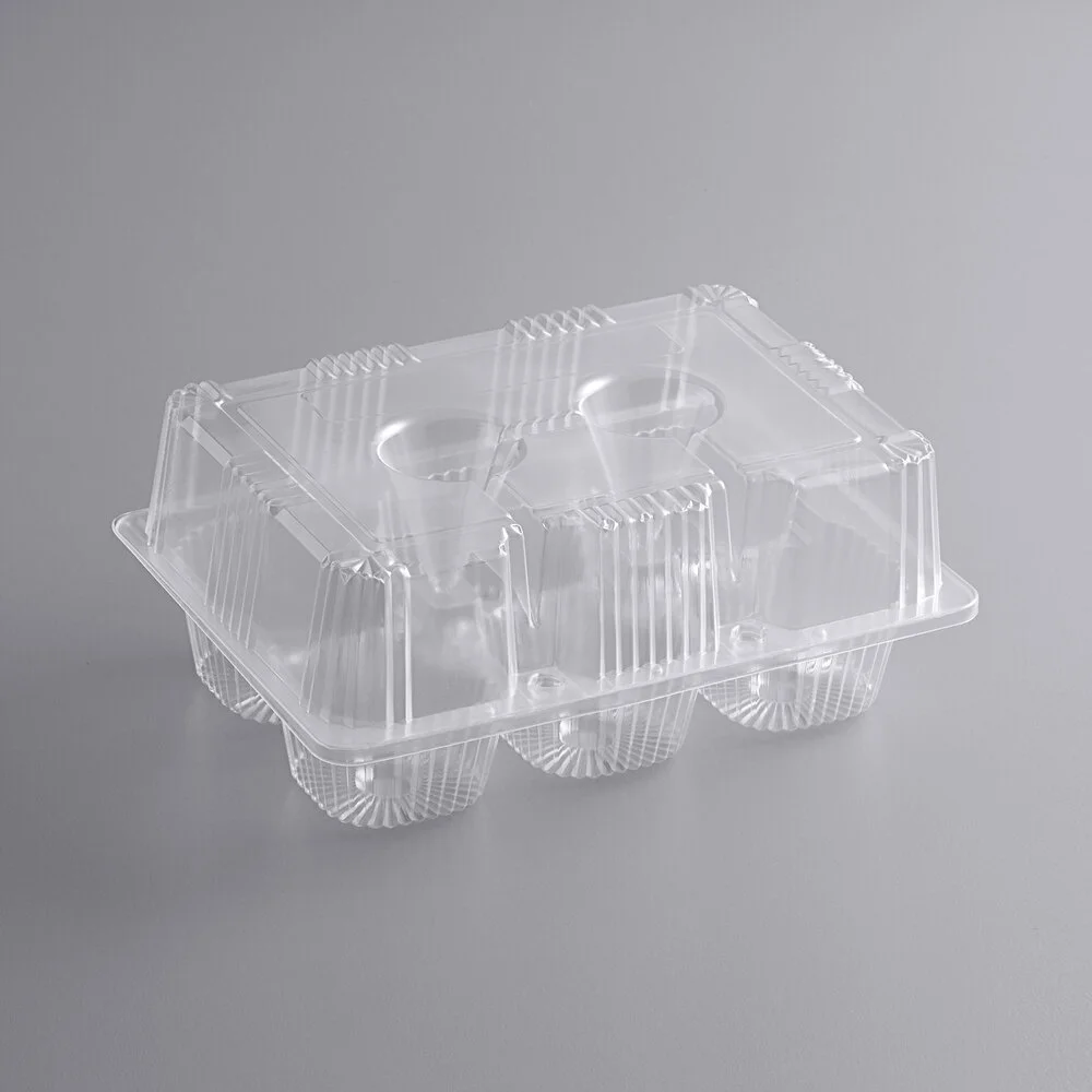 Choice 6-Cup High Dome Hinged OPS Plastic Cupcake / Muffin Container – 300/Case