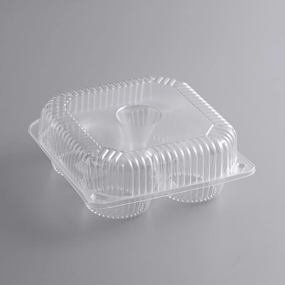 Choice 4-Compartment Clear OPS Plastic Jumbo Cupcake / Muffin Container – 300/Case