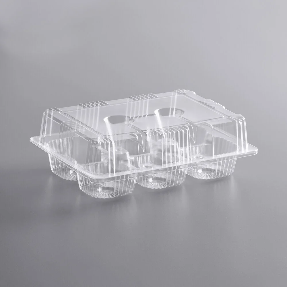 Choice 6-Cup Medium Dome Hinged OPS Plastic Cupcake / Muffin Container – 300/Case
