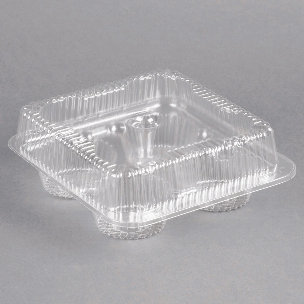 Polar Pak 02086 4 Compartment Clear OPS Hinged Cupcake / Muffin Container – 300/Case