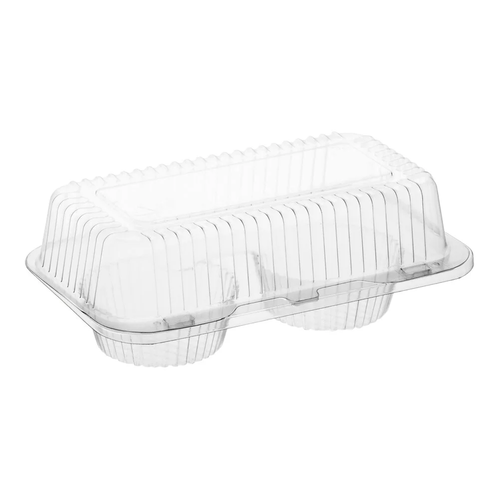 Inline Plastics SureLock 2-Compartment Clear Plastic Hinged Jumbo Cupcake / Muffin Container with High Dome Lid – 500/Case